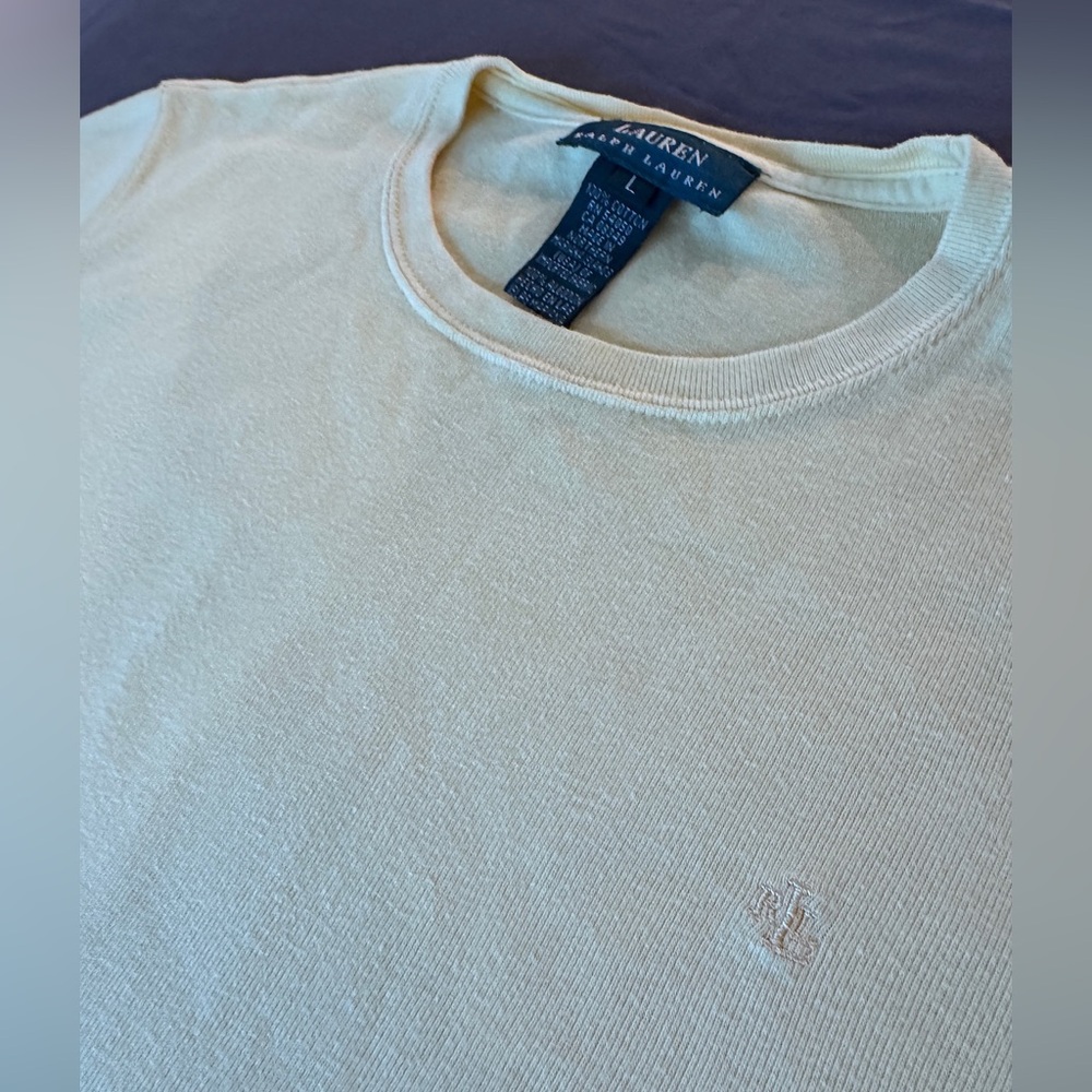 Lauren Ralph Lauren Cotton T-Shirt Short Sleeve Top Women's Large Yellow Basic